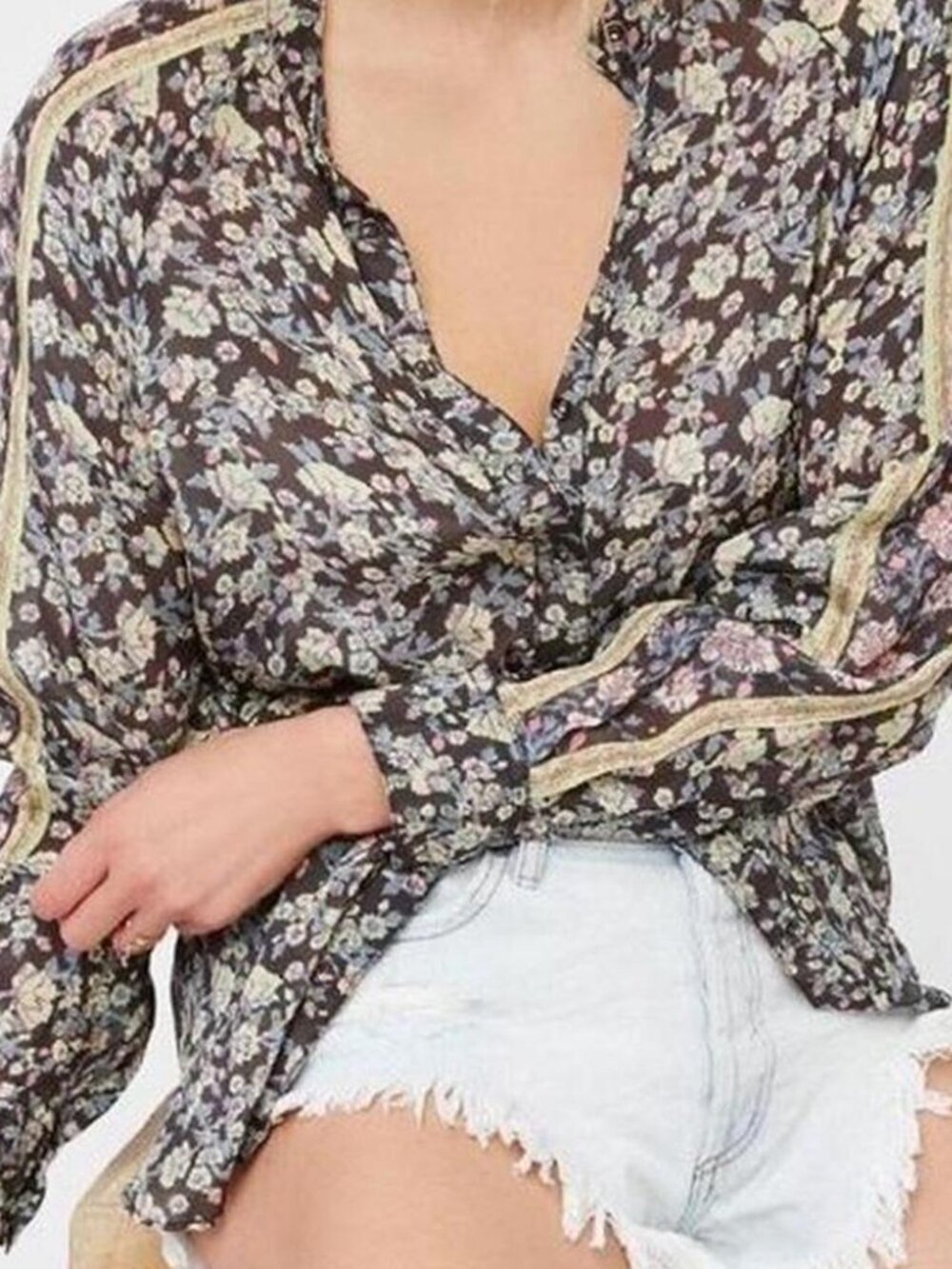 Free People Floral Long Sleeve Blouse Size XS